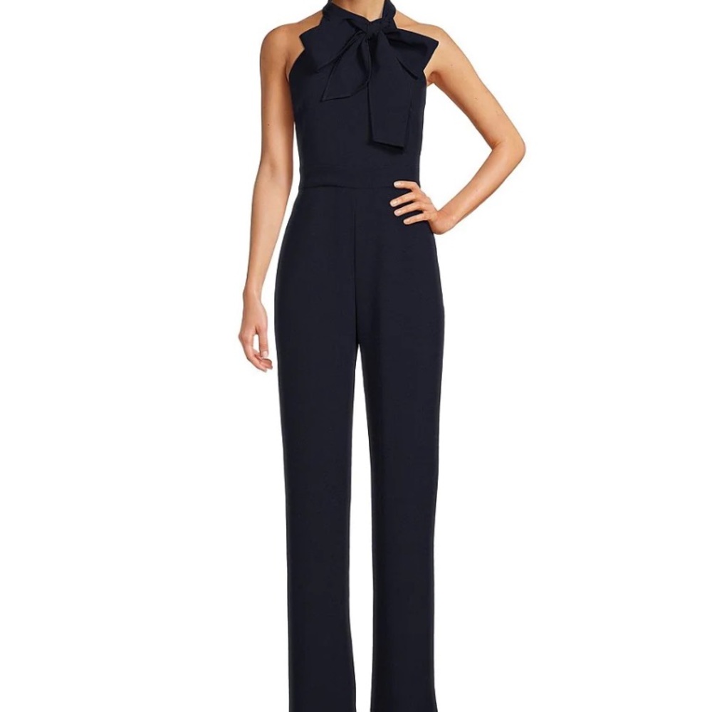 Sleeveless Bow Tie Mock Neck Jumpsuit